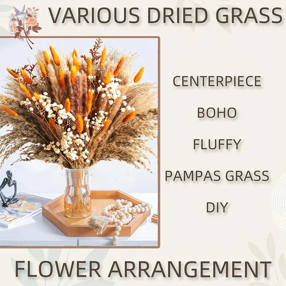Autumn Dried Fluffy Pampas Bunny Tails Boho Home Nature Flower Bouquet Baby Breath Living Room Vase Decor Wedding Couples Gift | 5