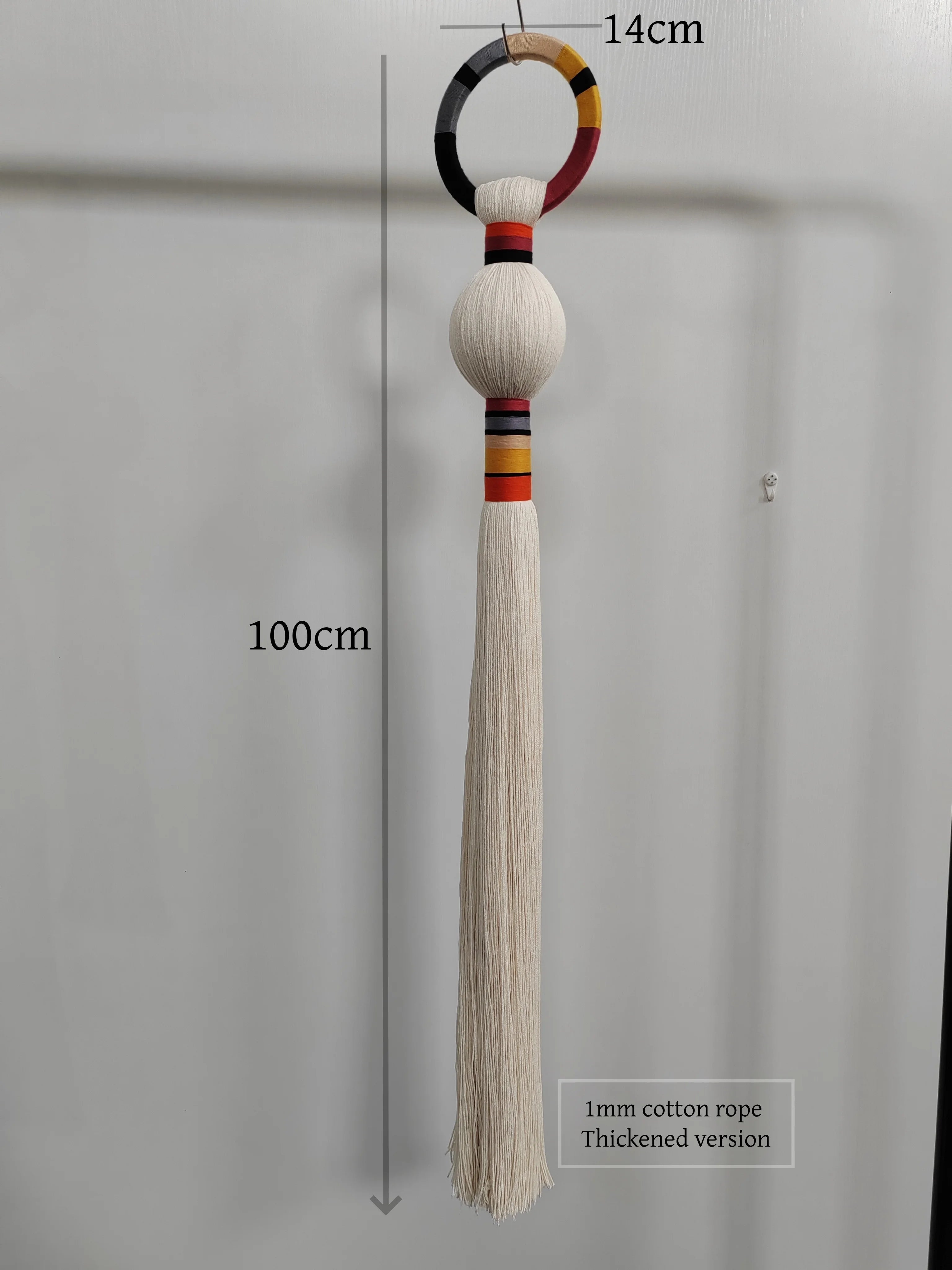 Boho Macrame Spherical Ball Hanging Decor Handwoven Unique Wall Sculpture Modern Organic Art for Living Room Bedroom Home Decor | Color:14x100cm-B