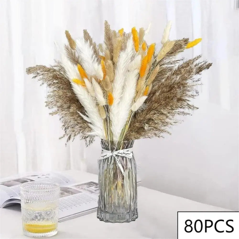 Autumn Dried Fluffy Pampas Bunny Tails Boho Home Nature Flower Bouquet Baby Breath Living Room Vase Decor Wedding Couples Gift | Color:D