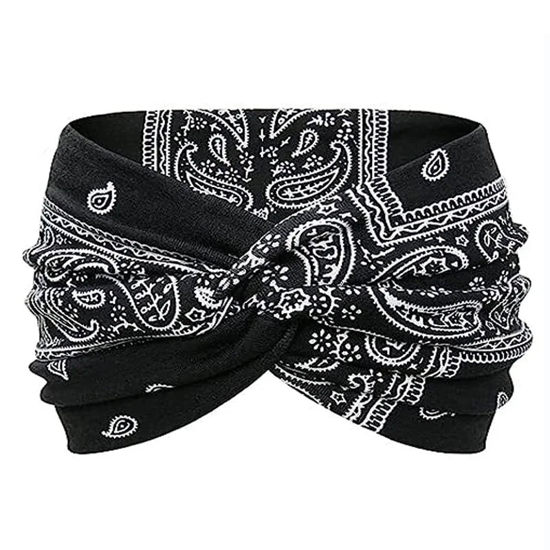 Yoga Headbands For Women's Hair Wide Thick Stretchy Boho African Turban Knotted Leopard Head Bands | Color:black cashew