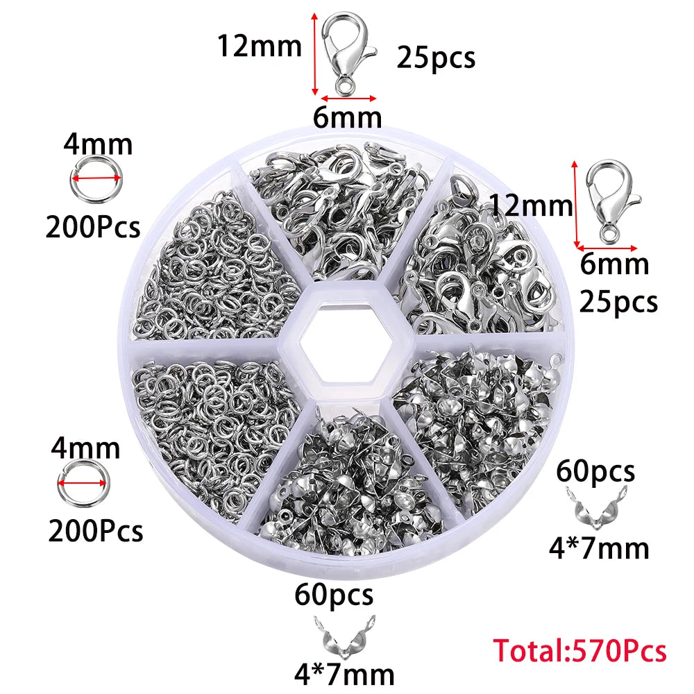 Alloy Accessories Jewelry Findings Set Repair Tools Lobster Clasp Open Jump Rings Earring Hooks for DIY Jewelry Making Supplies | Color:Rhodium01