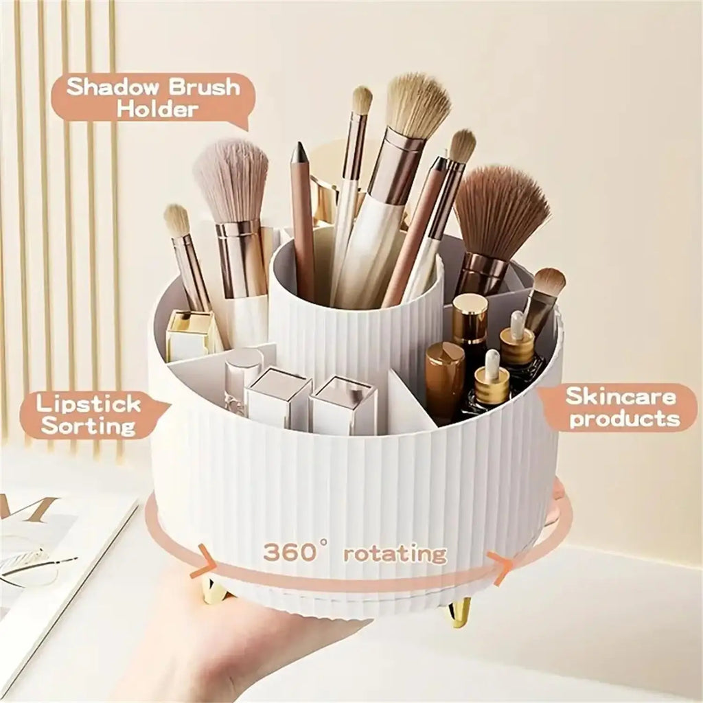 360° Rotating Makeup Organizer - 1pc Plastic Cosmetic Storage with 5 Compartments - Multi-Functional Holder for Brushes | 2