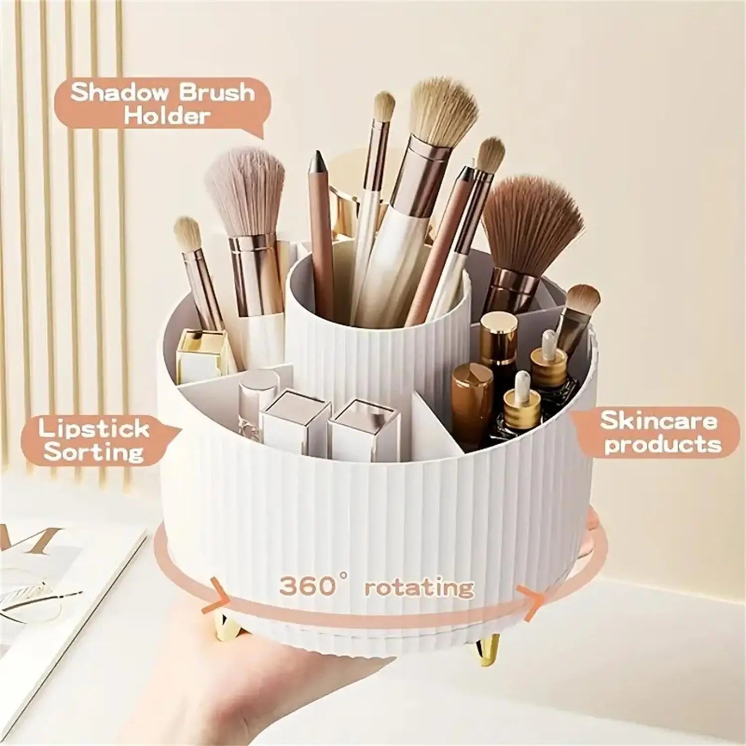 360° Rotating Makeup Organizer - 1pc Plastic Cosmetic Storage with 5 Compartments - Multi-Functional Holder for Brushes | 2