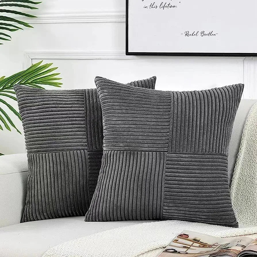 Splicing Cushion Cover Boho Decorative Corduroy Throw Pillow Covers 18x18 Inch for Couch Bed Sofa Room Farmhouse Fall Home Decor | Color:Grey