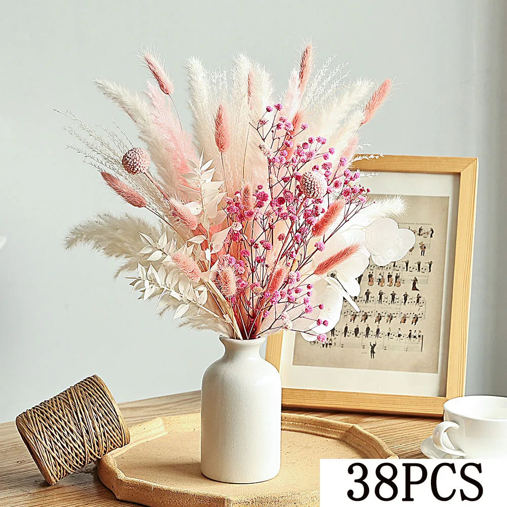Pink White Dried Flowers Mariage Bouquet Centerpieces for Weddings Natural Pampas Grass Real Gypsophile Nordic Boho Home Decor | Color:A