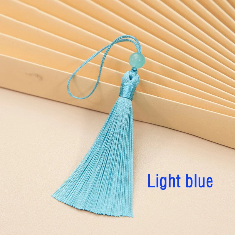 10pcs Tassels For Crafts Silky Tassel Handmade Soft Mini Tassels With Jade Beads for DIY Jewelry Making Bookmarks Crafts Decor | Color:Light blue