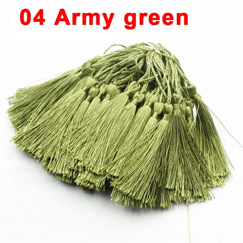 100pcs/lot 13cm Tassel Silk Fringe Silky Floss Bookmark Tassels Mini Tassels For DIY Craft Jewelry Making Souvenir Bookmarks | Color:04 ArmyGreen