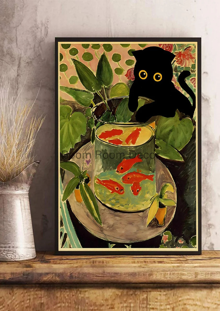 Digital Cats Cute Poster Kraft Paper Prints Modern DIY Funny Cartoon Room Painting Prints Art Picture Posters Living Room Decor | Color:Z123-34