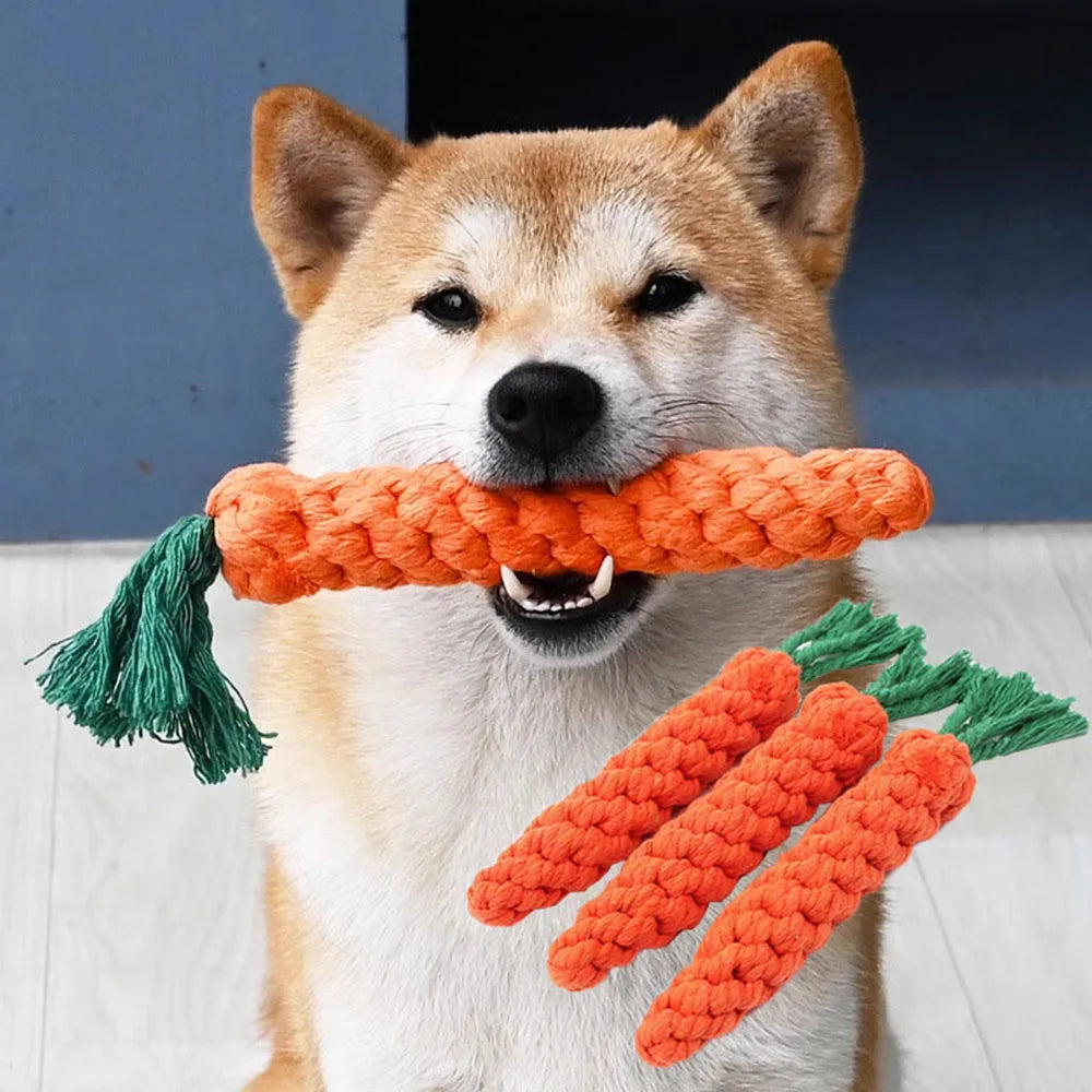 1Pcs Carrot Dog Bite Rope Pet Dog Toys Safe Durable Braided Bite Dog Chew Toys Resistant Puppy Molar Cleaning Teeth Cotton Rope | 0
