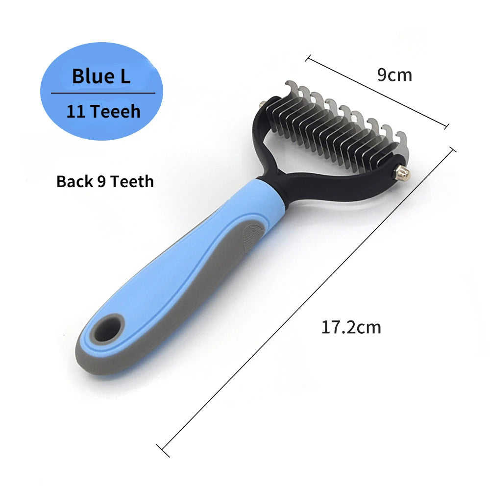 Professional Pet Deshedding Brush Dog Hair Remover Pet Fur Knot Cutter Puppy Cat Comb Brushes Dogs Grooming Shedding Supplies | Color:Blue L