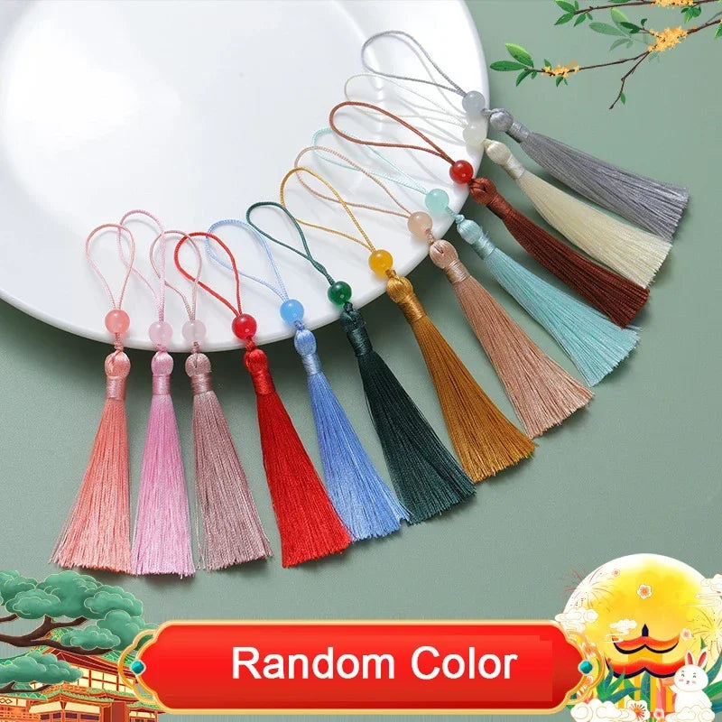 10pcs Tassels For Crafts Silky Tassel Handmade Soft Mini Tassels With Jade Beads for DIY Jewelry Making Bookmarks Crafts Decor | Color:Mixed color