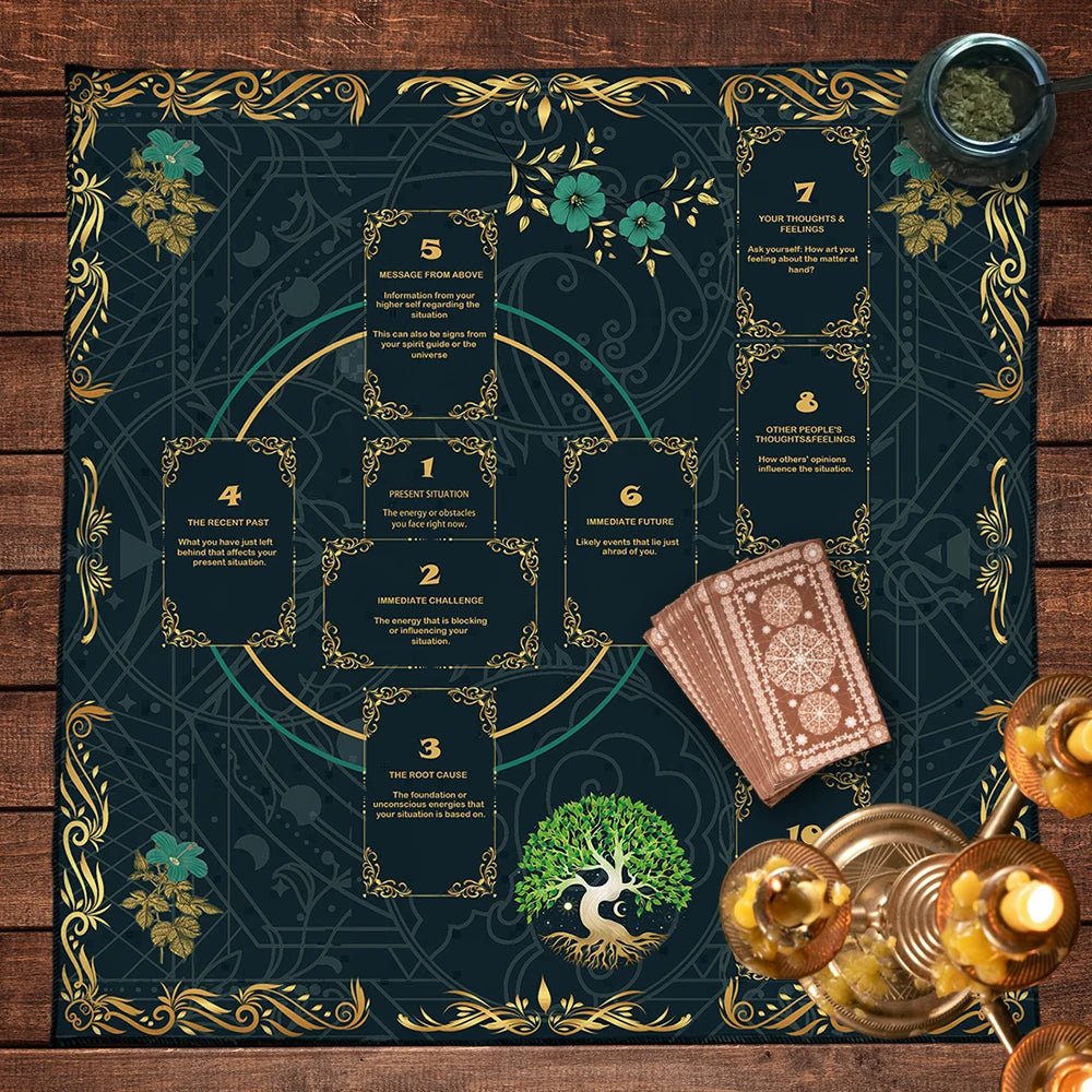 Celtic Cross Altar Cloth Tarot Card Table Cloth Witch Moon Divination Table Cover For Tarot Mat Witchy Gifts Decor Card Pad | Color:TLB (724)
