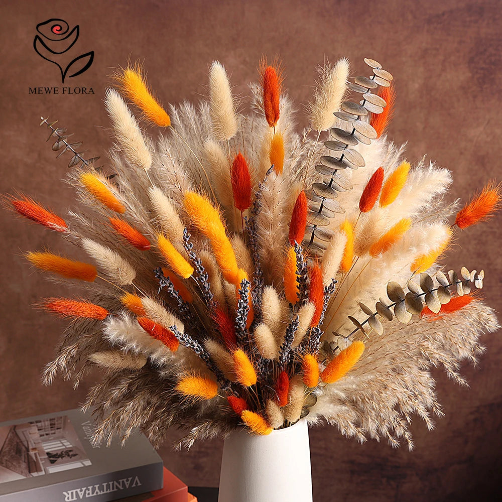 90Pcs Natural Fluffy Pampas Grass Bouquet Boho Home Accessories Fall Decoration Dried Flowers Orange Reeds Wedding Centerpieces | 1