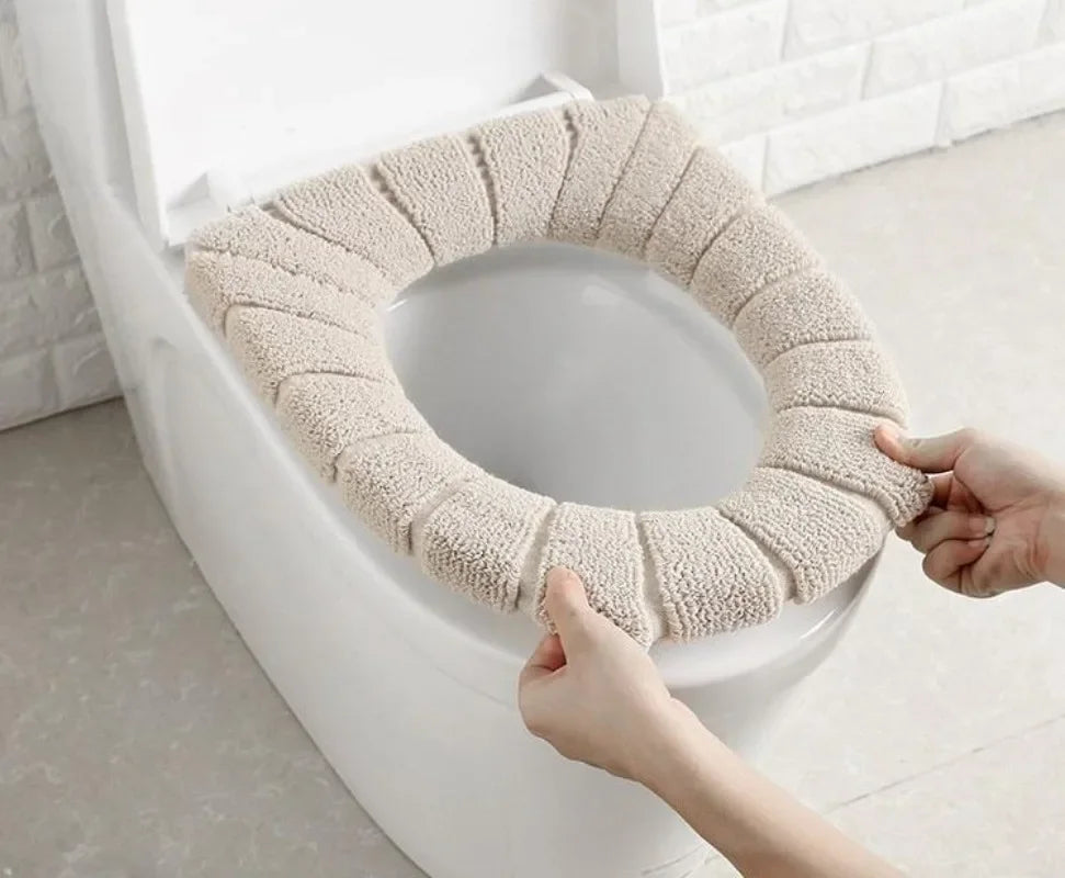Toilet Seat Cover Warm Soft Acrylic Washable Mat Home Decor Closestool Mat Seat Case Toilet Lid Cover Accessories Bathroom Home | Color:Beige
