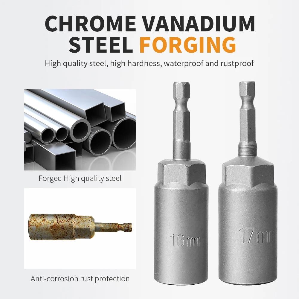 Length Deepen Impact Socket Adapter 5.5-19mm Power Nut Driver Socket Set 1/4-inch Hex Shank Screwdriver Key Head Hand Tool Set | 3