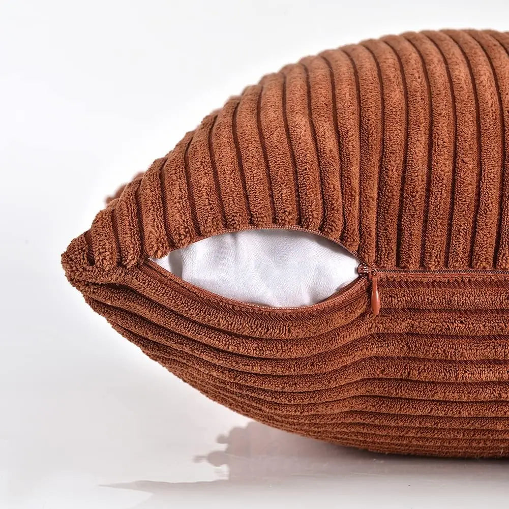 Splicing Cushion Cover Boho Decorative Corduroy Throw Pillow Covers 18x18 Inch for Couch Bed Sofa Room Farmhouse Fall Home Decor | 3