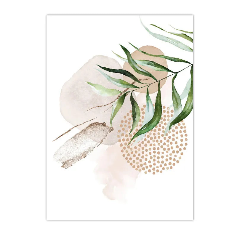 Modern Abstract Beige Pink Geometric Green Leaf Minimalist Poster Canvas Painting Boho Wall Art Print Pictures Living Room Decor | Color:A1649