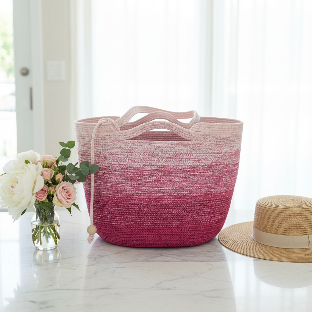 Torba ze sznurka ombre fuksja-róż — zdjęcie lifestyle