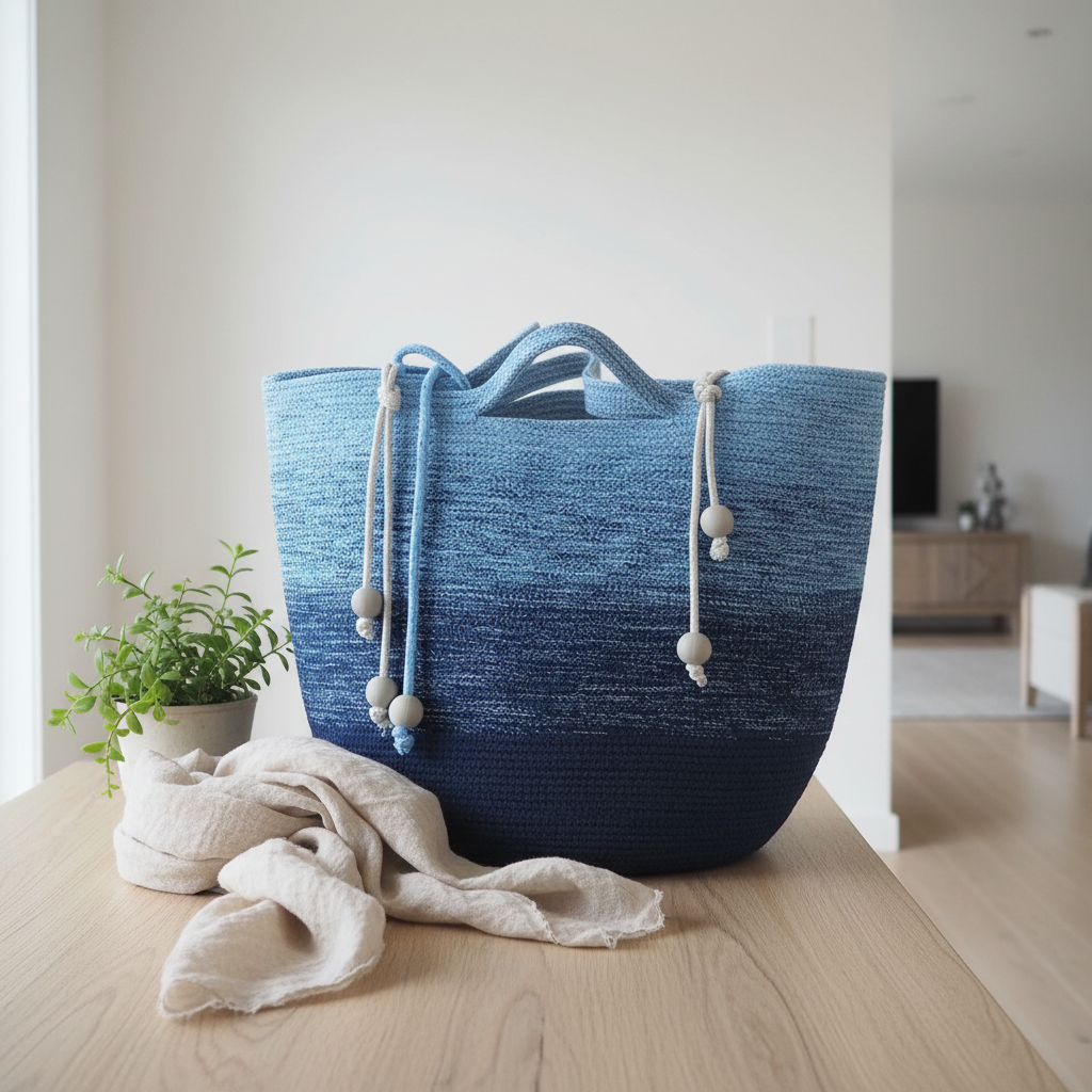 Torba ze sznurka ombre niebieska — zdjęcie lifestyle